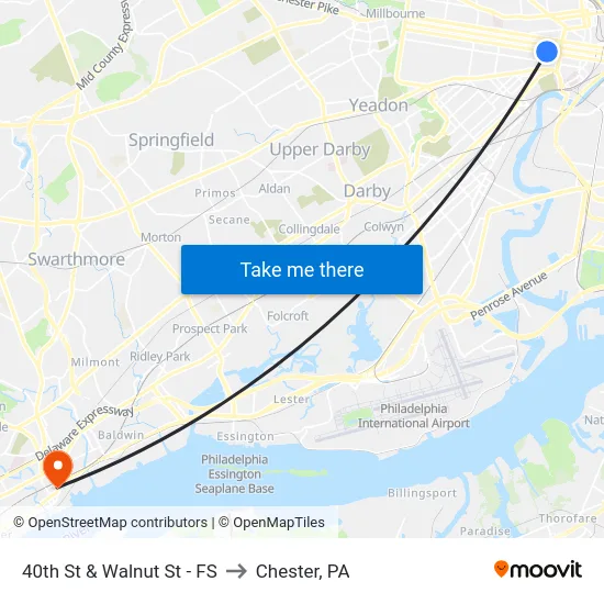 40th St & Walnut St - FS to Chester, PA map