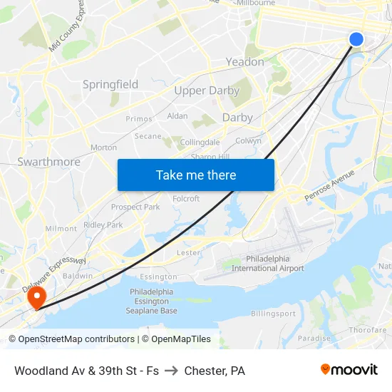 Woodland Av & 39th St - Fs to Chester, PA map