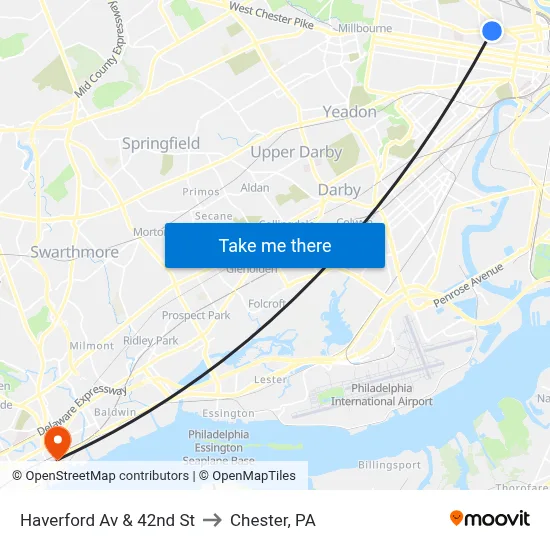 Haverford Av & 42nd St to Chester, PA map