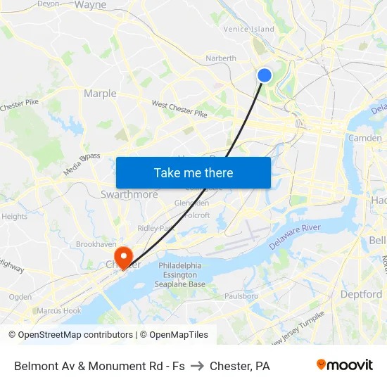 Belmont Av & Monument Rd - Fs to Chester, PA map