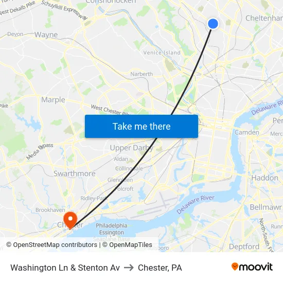 Washington Ln & Stenton Av to Chester, PA map
