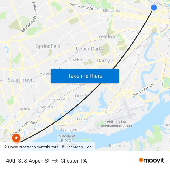 40th St & Aspen St to Chester, PA map