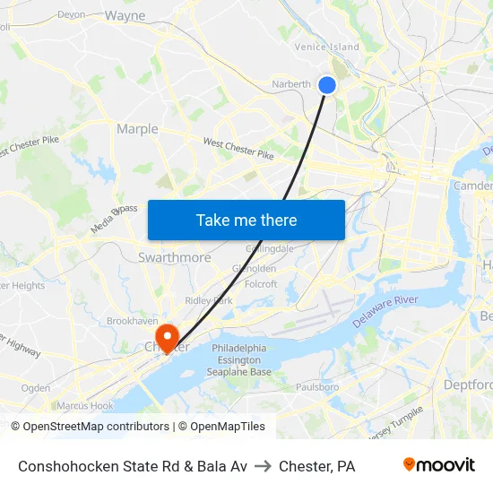 Conshohocken State Rd & Bala Av to Chester, PA map