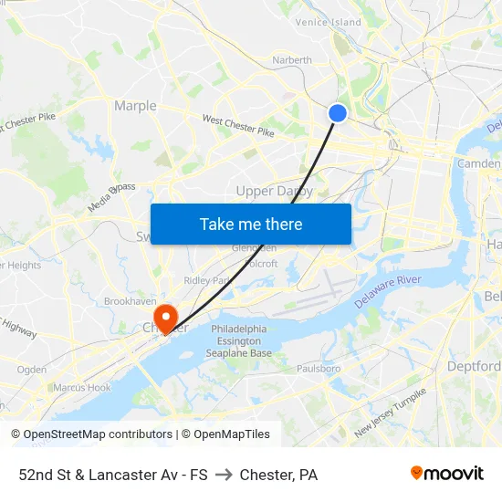52nd St & Lancaster Av - FS to Chester, PA map
