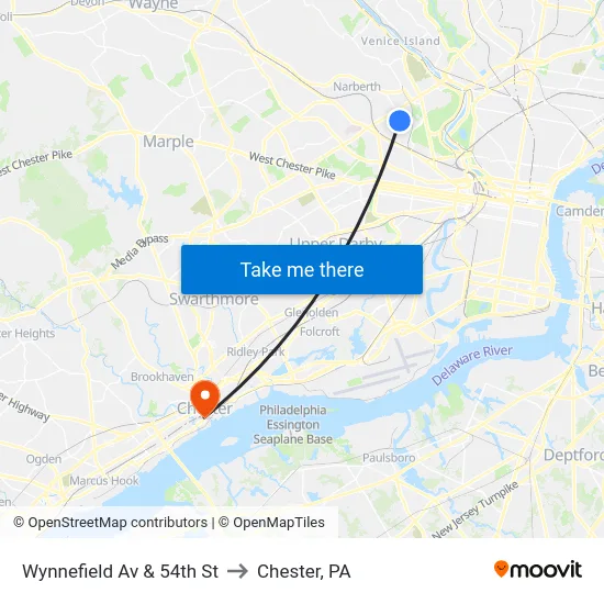 Wynnefield Av & 54th St to Chester, PA map