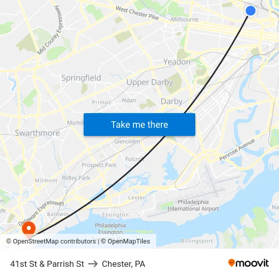 41st St & Parrish St to Chester, PA map