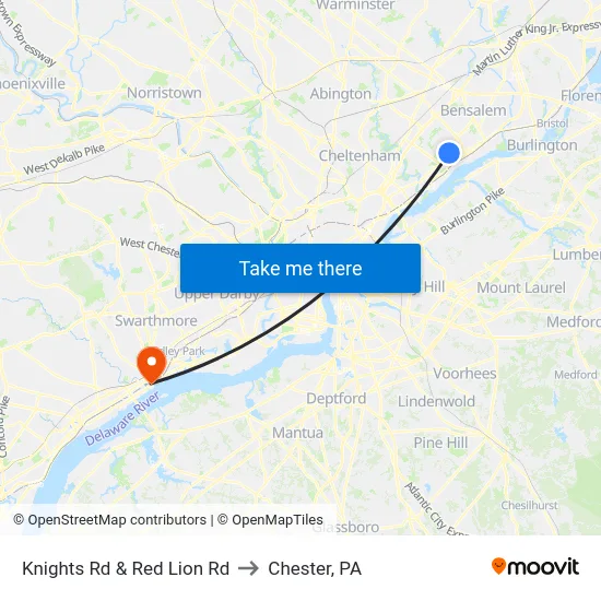 Knights Rd & Red Lion Rd to Chester, PA map