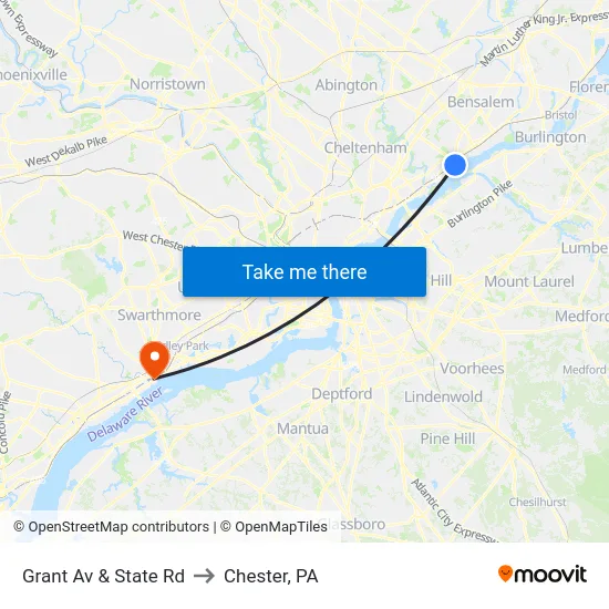 Grant Av & State Rd to Chester, PA map