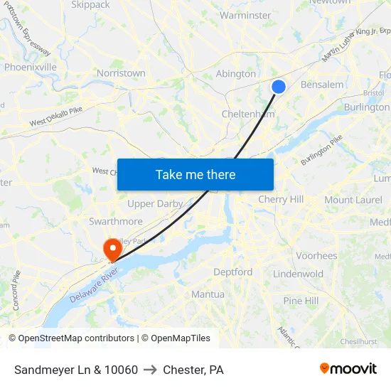 Sandmeyer Ln & 10060 to Chester, PA map