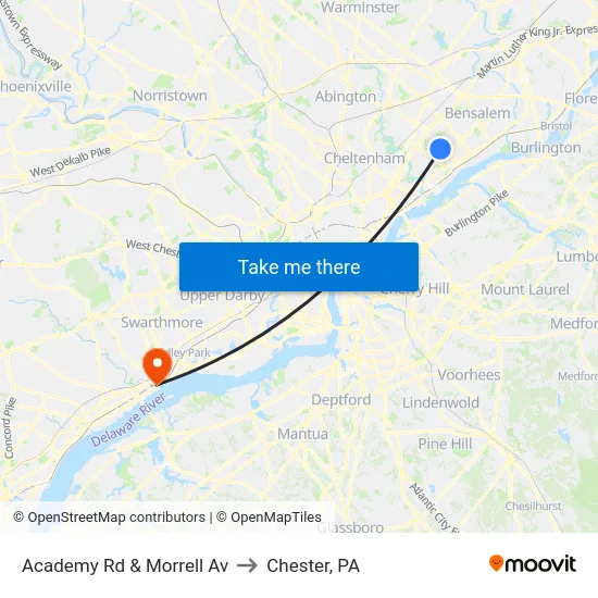 Academy Rd & Morrell Av to Chester, PA map