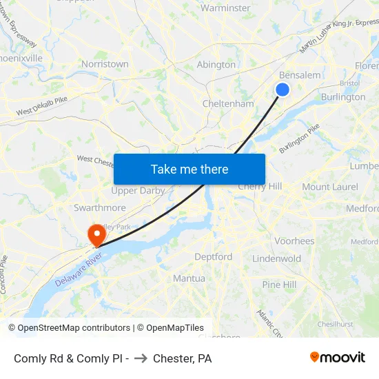 Comly Rd & Comly Pl - to Chester, PA map
