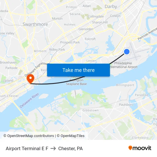 Airport Terminal E F to Chester, PA map
