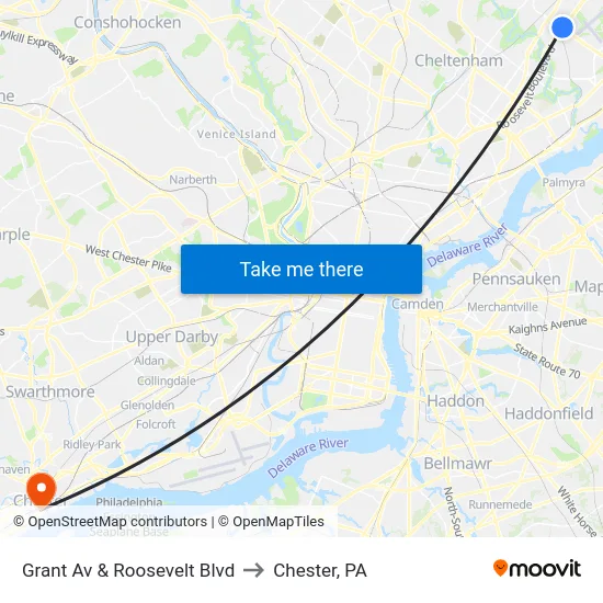 Grant Av & Roosevelt Blvd to Chester, PA map