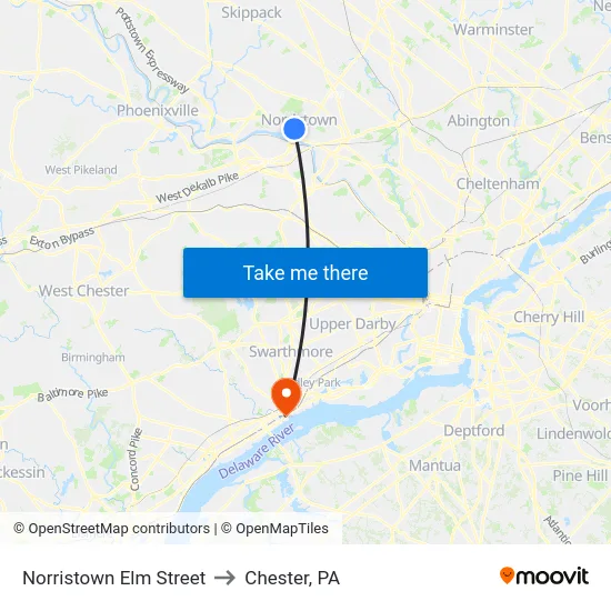 Norristown Elm Street to Chester, PA map