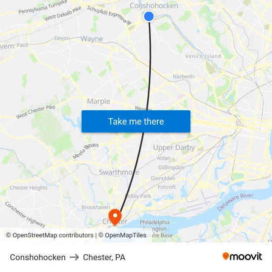 Conshohocken to Chester, PA map