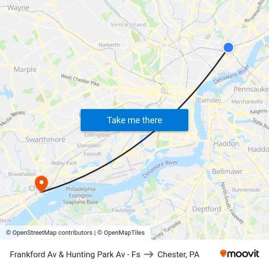 Frankford Av & Hunting Park Av - Fs to Chester, PA map