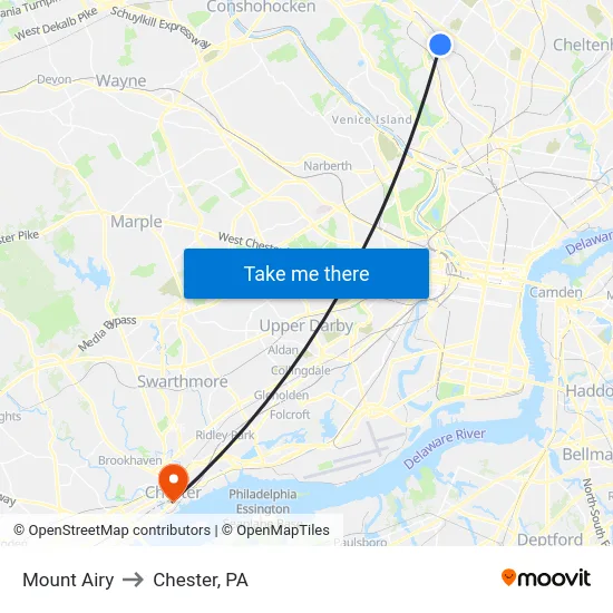 Mount Airy to Chester, PA map