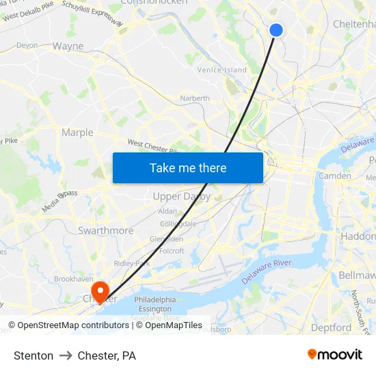 Stenton to Chester, PA map