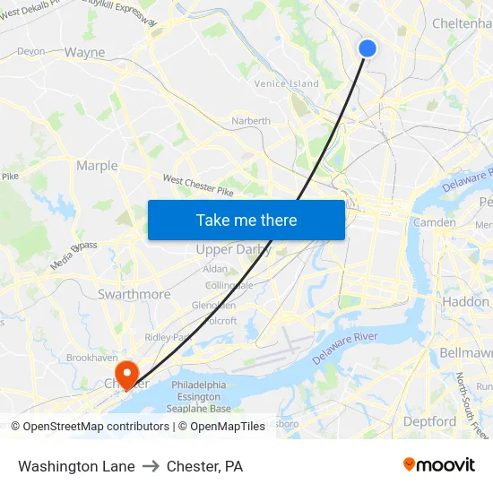 Washington Lane to Chester, PA map