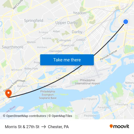 Morris St & 27th St to Chester, PA map