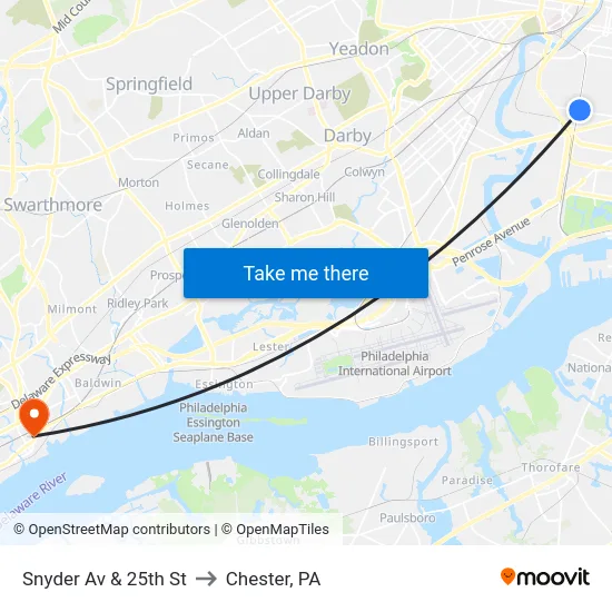 Snyder Av & 25th St to Chester, PA map