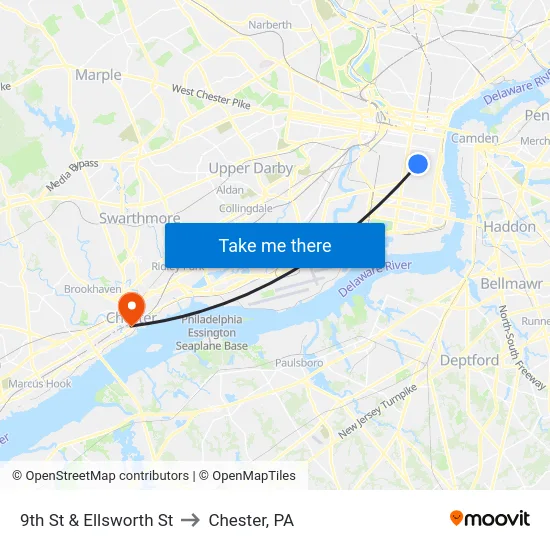9th St & Ellsworth St to Chester, PA map