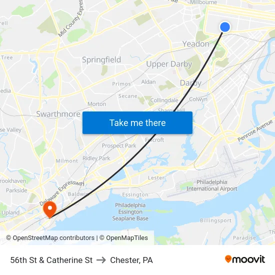 56th St & Catherine St to Chester, PA map