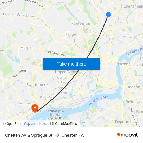 Chelten Av & Sprague St to Chester, PA map