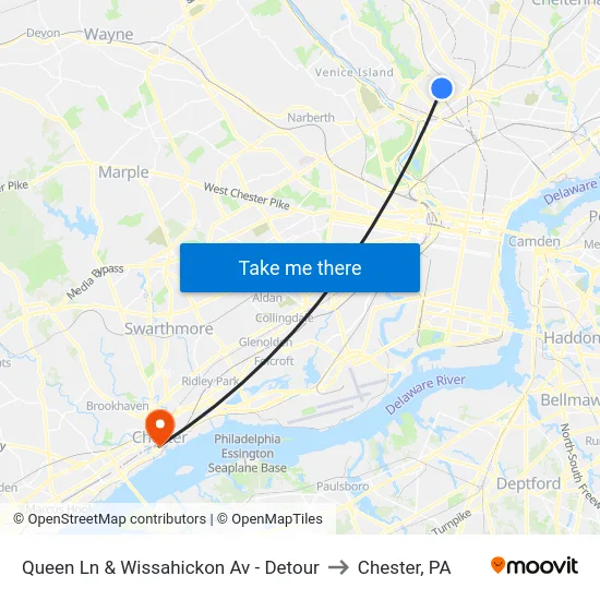 Queen Ln & Wissahickon Av - Detour to Chester, PA map
