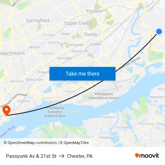 Passyunk Av & 21st St to Chester, PA map