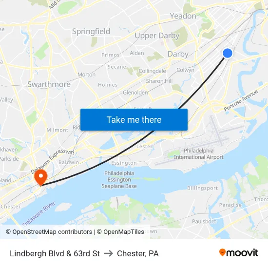 Lindbergh Blvd & 63rd St to Chester, PA map