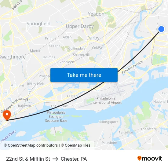 22nd St & Mifflin St to Chester, PA map