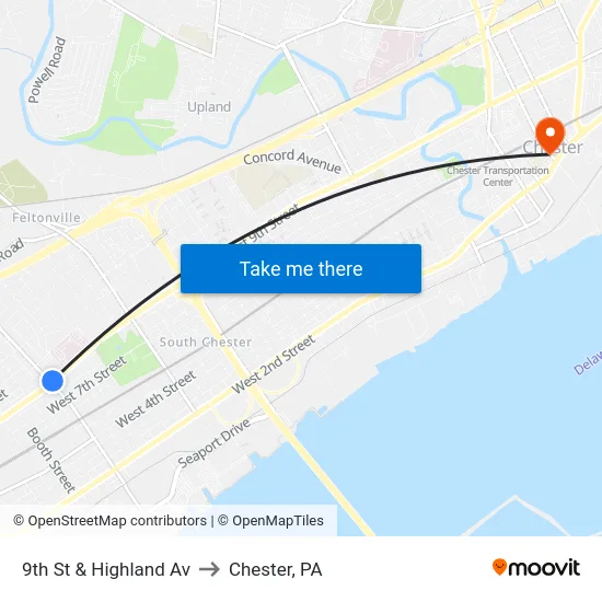 9th St & Highland Av to Chester, PA map