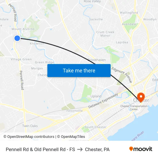 Pennell Rd & Old Pennell Rd - FS to Chester, PA map
