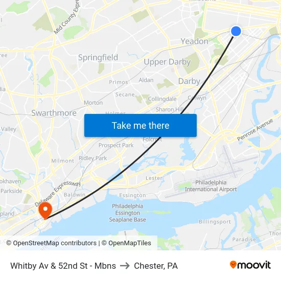 Whitby Av & 52nd St - Mbns to Chester, PA map