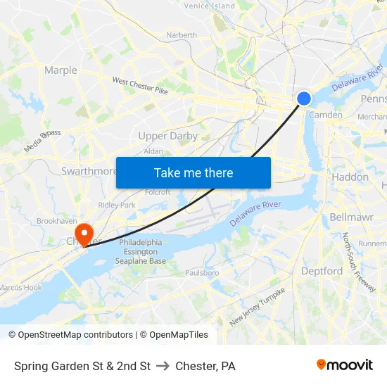 Spring Garden St & 2nd St to Chester, PA map