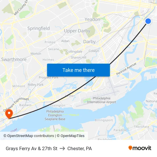 Grays Ferry Av & 27th St to Chester, PA map