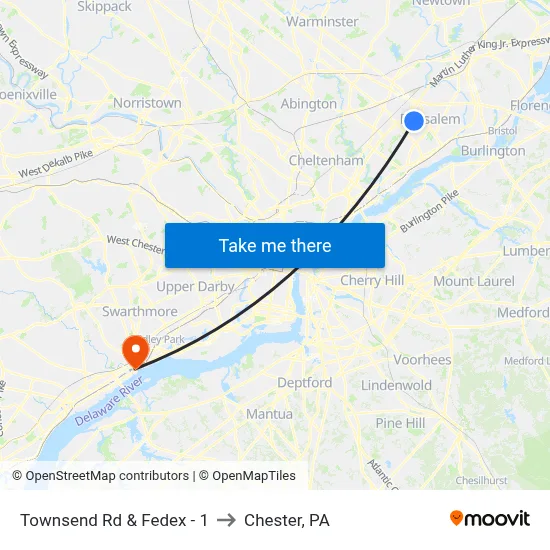 Townsend Rd & Fedex - 1 to Chester, PA map