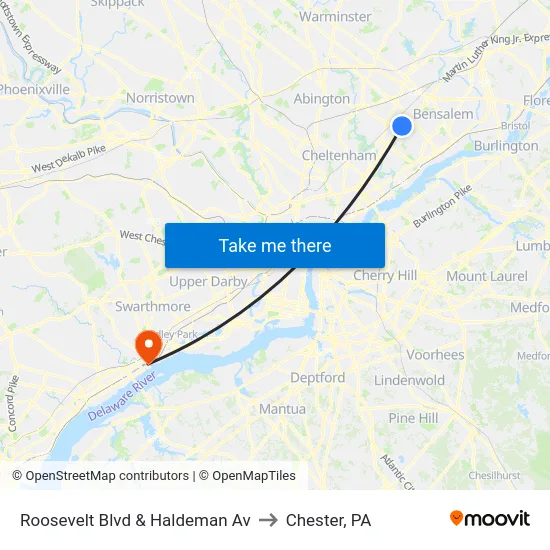 Roosevelt Blvd & Haldeman Av to Chester, PA map