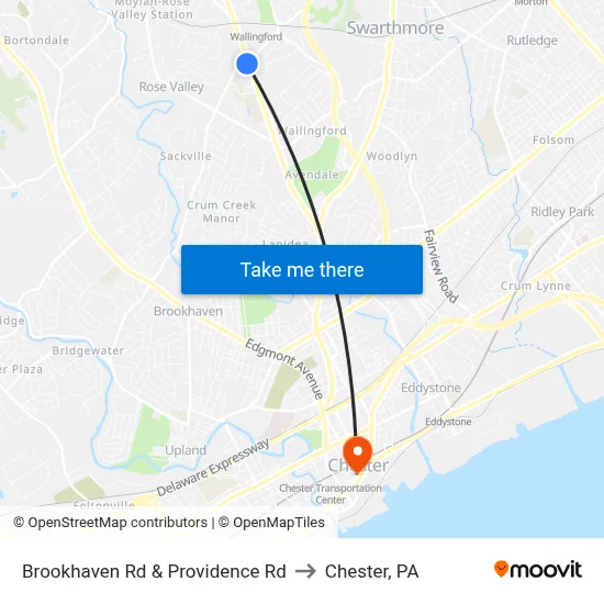 Brookhaven Rd & Providence Rd to Chester, PA map