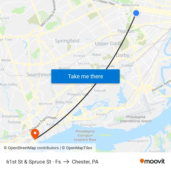 61st St & Spruce St - Fs to Chester, PA map