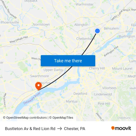Bustleton Av & Red Lion Rd to Chester, PA map