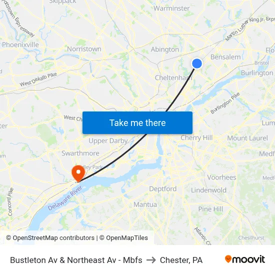 Bustleton Av & Northeast Av - Mbfs to Chester, PA map