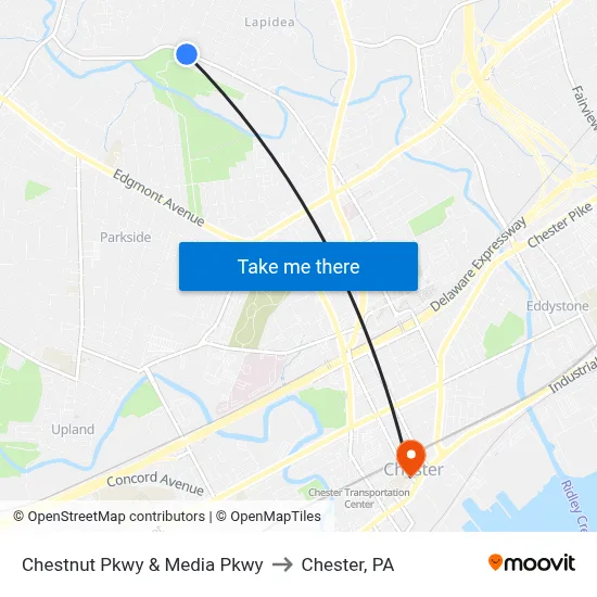 Chestnut Pkwy & Media Pkwy to Chester, PA map