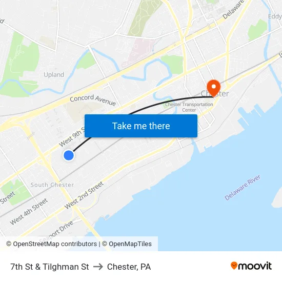 7th St & Tilghman St to Chester, PA map