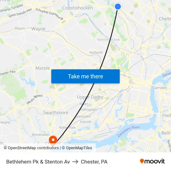 Bethlehem Pk & Stenton Av to Chester, PA map
