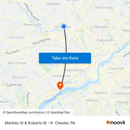 Markley St & Roberts St to Chester, PA map