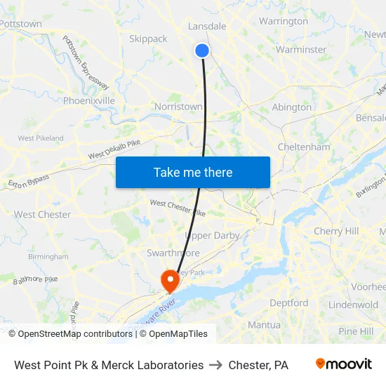 West Point Pk & Merck Laboratories to Chester, PA map