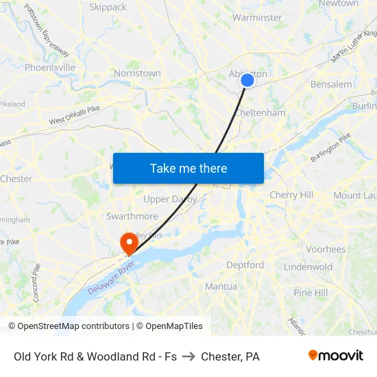 Old York Rd & Woodland Rd - Fs to Chester, PA map