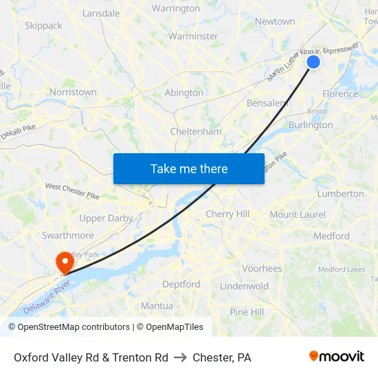Oxford Valley Rd & Trenton Rd to Chester, PA map